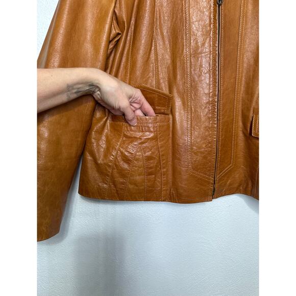 VTG Silvia y Mario Argentina Leather Jacket XL Carmel Mock Collar Full Zip Moto - Picture 4 of 14